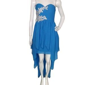 new HEBEOS Dress, XS,  Strapless, Handkerchief/Asymmetrical, Blue/White Floral